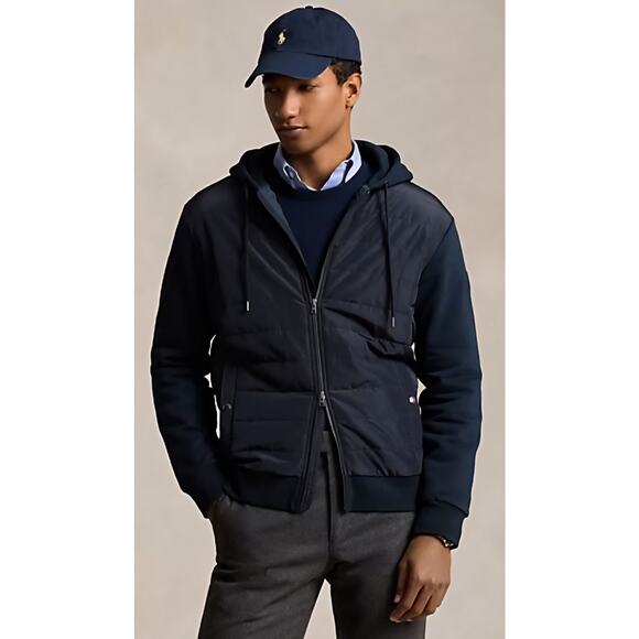 Polo Ralph Lauren Men’s XXL/2XL Hybrid Full Zip Hooded Jacket Navy Blue Quilted - Picture 1 of 9
